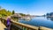 The Vancouver Skyline viewed from the walking and biking path on the Seawall in Stanley Park