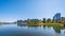 The Vancouver Skyline viewed from the walking and biking path on the Seawall in Stanley Park