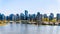 The Vancouver Skyline viewed from the walking and biking path on the Seawall in Stanley Park