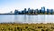 The Vancouver Skyline viewed from the walking and biking path on the Seawall in Stanley Park