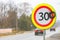 The vandals painted the number zero on a road sign with a speed limit of 30 kilometers per hour