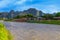 Vang Vieng Laos a beautiful city on the Mekong river with huge rising mountains