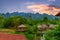 Vang Vieng Laos a beautiful city on the Mekong river with huge rising mountains