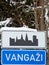 VANGAZI, LATVIA - JANUARY 14, 2021: Close up view to the sign town sign Vangazi during the winter.