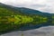 Vangsvatnet lake shore cloudy summer day view Voss Norway