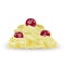 Vanilla banana lemon whipped cream for ice cream, yogurt, cupcake, cake. Cranberry on top. Detailed 3d Illustration Isolated On W