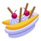 Vanilla banana split icon isometric vector. Cherry bowl