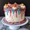 Vanilla cake with colorful buttercream