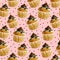 Vanilla Cupcake in paper cup pattern on pink background with polka dots