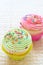 Vanilla cupcakes with strawberry and lime icing