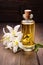 Vanilla essential oil in a bottle. Generative AI,