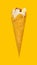vanilla flaovr ice cream cone with couple of bites on a yellow background