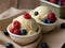 Vanilla ice cream scoops with berries