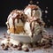 Vanilla ice cream scoops with chocolate chips. Delicious summer dessert. Generative AI