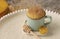 vanilla mugcake with honey. Cupcake in a mug, microwaved. Dessert for breakfast