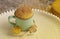 vanilla mugcake with honey. Cupcake in a mug, microwaved. Dessert for breakfast