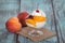 Vanilla peach melba ice cream with peach fruits