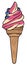 Vanilla and pinks strawberry flavor soft ice cream in cone, a cartoon style vector illustration
