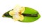 Vanilla pods and orchid flower with green leaf