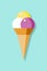 Vanilla & Strawberry Ice Cream Cone Flat Icon Illustration