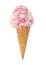 Vanilla-strawberry ice cream in waffle cone isolated on white