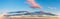 Vanilla sunset sky panoramic shot. Pink golden blue evening sky with long stratus clouds over the horizon. Pastel colored calm