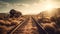 Vanishing point on abandoned railroad track, nature beauty generated by AI