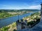 From the vantage point of Marksburg castle Germany as the Rhine Valley appears below