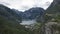 Vantage, spectacular views of Geiranger village, at the head of Geirangerfjord, Norway