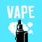 Vape device and smoke vector illustration on blue