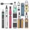 Vape device vector cigarette vaporizer vapor juice vape bottle flavor illustration battery coil electronic nicotine