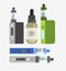 Vape device vector set. Vaping juice for vape. Vape trend new cu