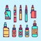 Vape devices and liquids vector graphic style icon set