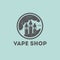 Vape shop logo. Vaporizer graphic emblem. Vaporizers as a factory with clouds.