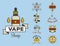 Vaping e-cigarette emblemsvector vintage electronic nicotine cigarette illustration vaporizer device shop design.