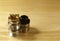 Vaping rebuildable dripping tank atomizer RDTA on wooden surface with copy space