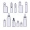 Vaping vector set. Juices and devices outline on white background.