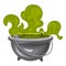 Vapor green cauldron icon, cartoon style
