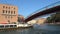 The vaporetto passes under the bridge of the Constitution. Venice