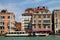 Vaporetto water public bus moving on Grand Canal in Venice, It