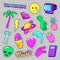 Vaporwave Fashion Funky Elements with Heart, Icecream and Planet for Stickers, Badges