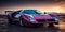 Vaporwave retro futuristic supercar in a blue and pink neon cyber digital
