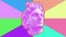 Vaporwave styled with yellow stroke on antique bust of greek with multi colored triangle background Figurine ancient man