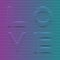 Vaporwave or synthwave creative holographic poster, neon gradient striped illusion word love for t-shirt print emblem