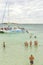 VARADERO, CUBA - JANUARY 06, 2018: People in cold water leave the damaged ship