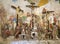 VARALLO, ITALY - JULY 17, 2022: The sculptural group of Crucifixion in the chapel of church Basilica del Sacro Monte by Gaudenzio