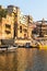 Varanasi city with ancient architecture, view of the holy ghats at Varanasi India at sunrise