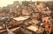 Varanasi cityscape with old buildings near Ganges river, historical roofs, India