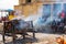 Varanasi, India, 10 March 2019 - Hindu cremation ceremony at Ghat on banks of holy Ganges river at Varanasi Uttar