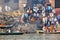 Varanasi, India, 16 november, 2019 / Hinduist cremation pyre in Manikarnika Ghat in front of the Ganges river in Varanasi,  India